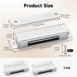 AHRLIC 2Pcs Strong Magnetic Door Catch Set – Heavy-Duty Stainless Steel, 88LBS Pull Force, Anti-Rust Cabinet, Cupboard, Wardrobe Magnetic Cabinet Catch & Durable Magnetic Latch with Easy Installation