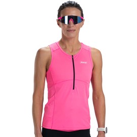 Zoot Women's Core Tri Tank, Performance Triathlon Race Tank Top, UPF 50+ Fabric, Rear Pockets, Mesh Panels, & Cam Lock Zipper - Bright Pink - Medium