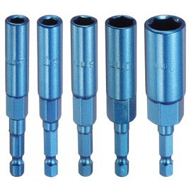 sourcing map 5pcs Nut Driver 5,6,8,10,12mm Hex Drive Socket CR-V Steel Power Screw Drill Bits Socket Wrench Tools with 1/4" Quick Change Hex Shank for Power Drills Impact Drivers, Blue