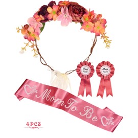 MEANT2TOBE Orange Pink Flower Tiara, Sash Set & Dad Pin - Maternity Gift for Mom & Him, Baby Girl Shower Decor