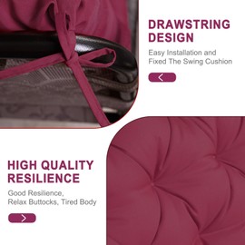 LCYY.TG Outdoor Swing Cushions, 3 Seat Porch Swing Cushion Replacement with Backrest, Swing Cushions for Outdoor Furniture, for Porch Garden,Patio,Backyard Bench Cushion (Wine Red 60 * 40 in)