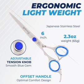 Bucchelli 6 Inch Left Handed Hair Cutting Scissors Professional - Japanese 440A Inch Barber Scissors - Convex Blades with Adjustable Tension Knob (Silver Left 6")