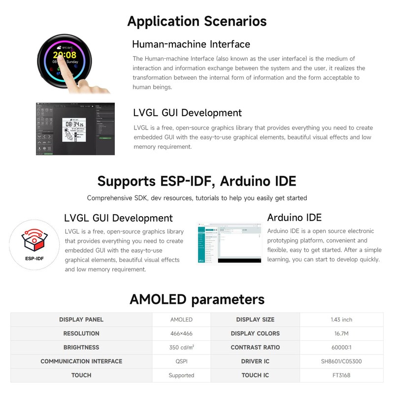 Waveshare ESP32-S3 1.43 inch AMOLED Display Development Board with CNC