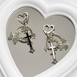 Tianhoudeger Women Key Chain Alloy Metal Crystal Keyrings Charm, Glitter Key Holder Pendant for Car Backpacks Handbag Purse, Cross