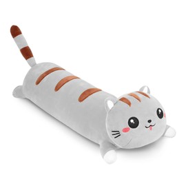 AFAN Cute Long Cat Plush Kawaii 19.6" Body Pillow Cat Stuffed Animals Soft Plushies Cuddly Cotton Kitten Sleeping Pillow Back Cushion Stuffed Plush Doll Toy Gift for Kids Girlfriend (Grey)