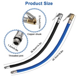 TESSTSY Tyre Inflator Hose, Pack of 2 Tyre Inflator Hose, Replacement Hose for Air Pump, Tyre Inflator Valve Extension, for All Tyres with Standard Valves (15.8 in Blue + 14.3 in Black)