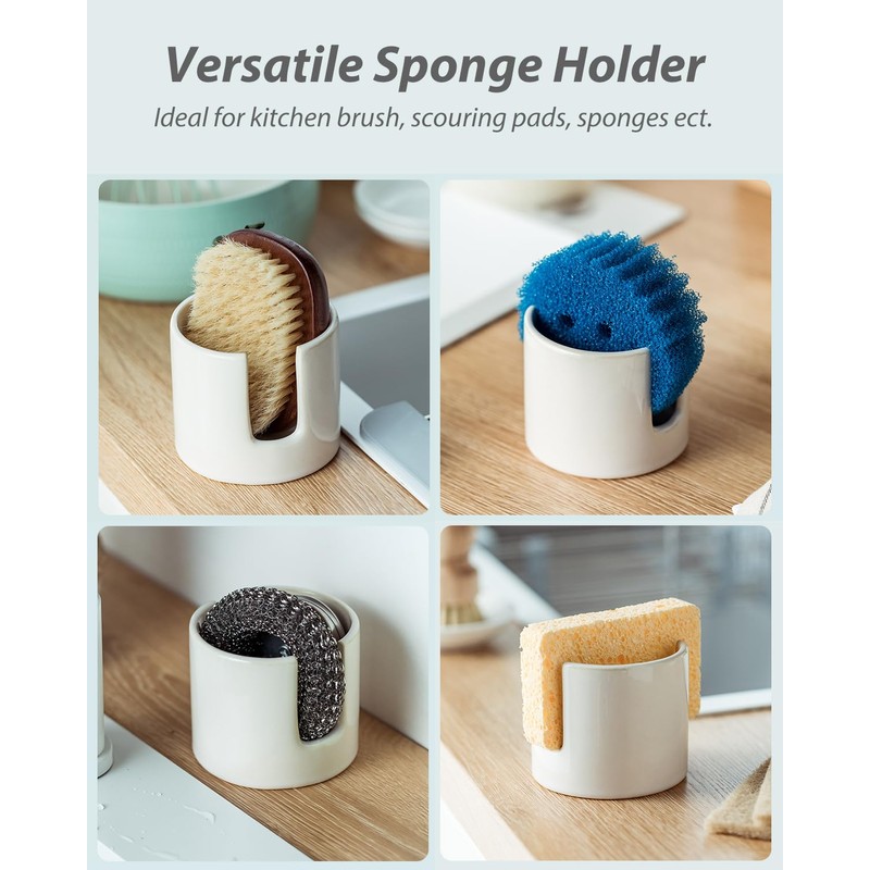Zoeeker Sponge Holder for Kitchen Sink, Ceramic Dish Sponge Drying