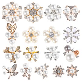 Unbranded Pearl Rhinestone Buttons, Gold and Silver Flower Flatback Button, Brooch Pins