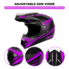 Yesmotor Youth Kids Motocross Helmet Full Face Motorcycle Dirt Bike Off-Road Mountain Bike BMX MX ATV Helmet with(Gloves Goggles Mask) 4Pcs Set - DOT Approved (Purple,L)