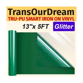 TransOurDream Tru-PU Smart Iron On Vinyl for Maker 3, Explore 3, Cameo, Green Glitter Iron On Vinyl, 13in x 5ft Smart Vinyl for Matless Cutting, Thinner, Soft, Sticky, Green Glitter HTV