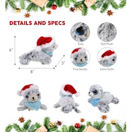DolliBu Santa Sea Lion Stuffed Animal Plush Soft Toy with Santa Outfit - 8 Inch