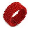 Avalaya Fancy Red Glass Bead Flex Cuff Bracelet - Adjustable