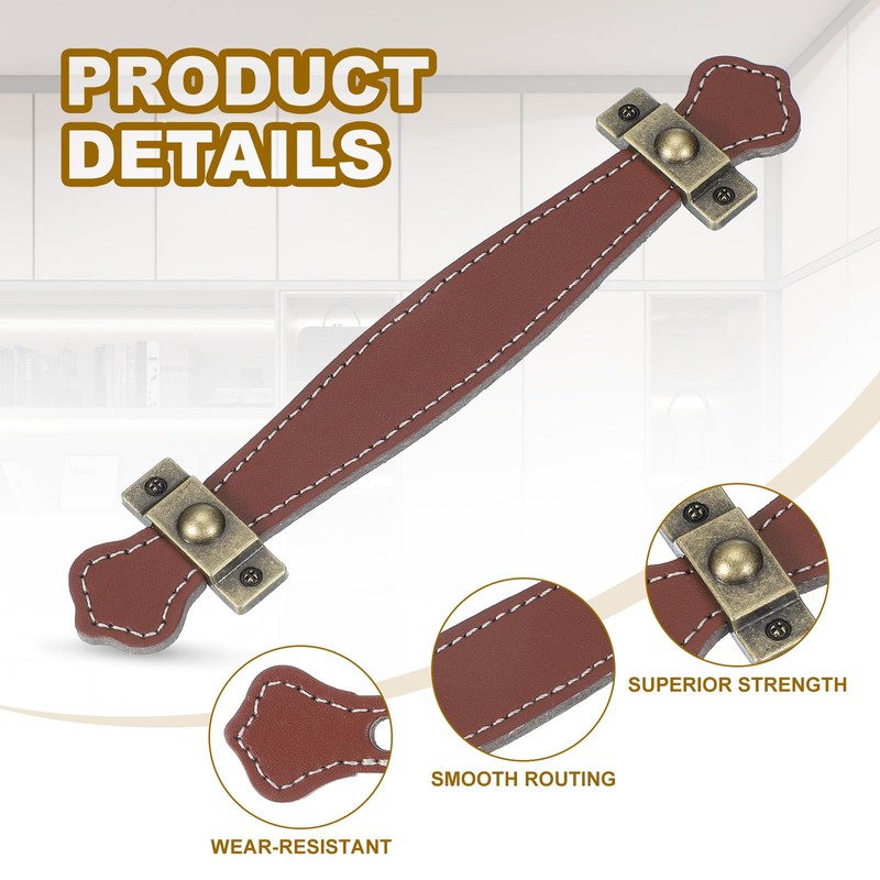 PATIKIL 5.7" Leather Drawer Pulls with Iron Sheet, 2 Pcs
