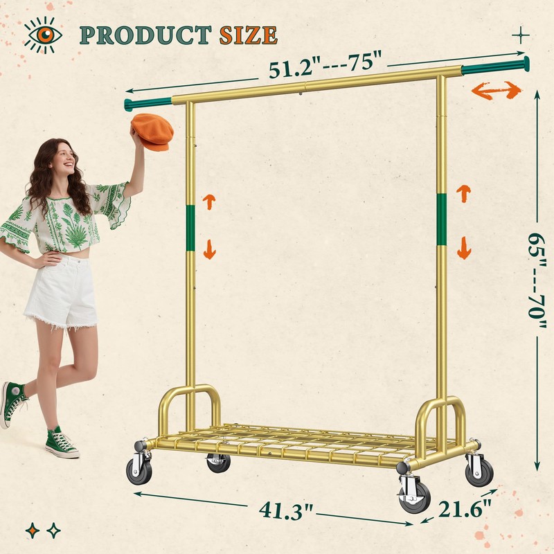 Raybee Heavy Duty Clothes Rack, Gold Clothing Racks for Hanging