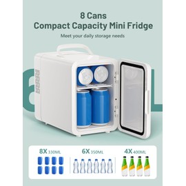 KEENSTAR Mini Fridge, 6 Liter/8 Can Small Fridge, 110V AC/ 12V DC Cooler and Warmer for Bedroom, Cosmetics, Office, Dorm and Car, Portable Personal Refrigerator for Cosmetics, Skincare and Food