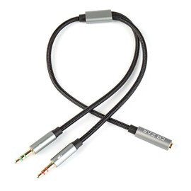 Headphone Splitter for Computer, KBEAR 3.5mm Female to 2 Dual 3.5mm Male Braided Audio Adapter Cable, Microphone Stereo Jack Earphones Port for Gaming Headset, Laptop, Phone, Tablet, Speaker, 1Pack