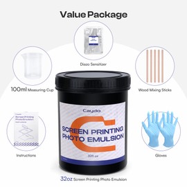 Caydo Screen Printing Emulsion, 32oz Large Capacity Photo Emulsion with Diazo Sensitizer, Measuring Cup, Gloves, and Stir Sticks, Screen Printing Emulsion Kit for Screen Printing Frames