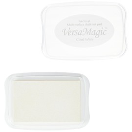 Rayher 29117102 Versa Magic Chalk Ink - Stempelkissen, Größe L, weiß, 9,9 x 6,8 x 1,9 cm, samtartiger Kreide-Look zum Stempeln, für helle und auch für dunkle Papiere