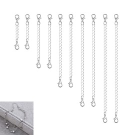 Pack of 10 Chain Extenders, 925 Silver, Bracelet Extension, Extension Chain, Silver, Necklace Extensions, for Necklaces, Bracelets and Jewellery Making (Silver)