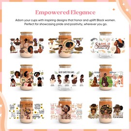 Envolturas UV DTF para tazas de 16 onzas y 9 hojas negras con temática UV para mujeres, 1 hoja de misterioso patrón UV DTF transferencia y kit de limpieza, pegatinas de transferencia para manualidades