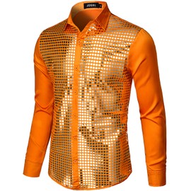 Jogal Men’s Sequin Shirt 70s Long-Sleeved Disco Party Costume - Button Down s