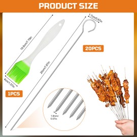 20 PCS BBQ Metal Skewers Stainless Steel, Air Fryer Skewers 7.87''/20cm, Reusable Kebab Skewer for Kebabs, Grilling, Oven, and BBQ（Including Barbecue Brush）