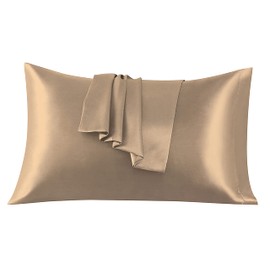 Satin Cushion Cover, 40 x 80 cm, Pack of 2, 100% Satin, Super Soft Pillowcase, Light Brown