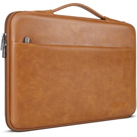 DOMISO 15.6 inch Laptop Sleeve Case Water-Resistant PU Computer Cover Bag for HP, Dell, Asus Notebook,Brown