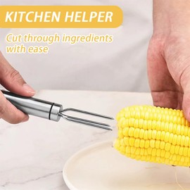 GHPKOTW 2 x jacket potato fork with 3 prongs, made of 430 stainless steel, reusable as corn skewer, peeling aid (stainless steel)