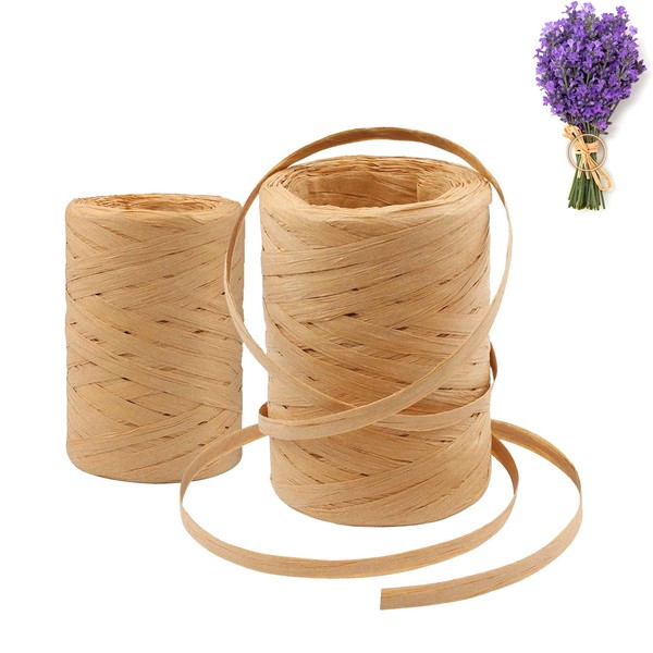 2 Rolls Natural Raffia, 400 m Craft Raffia, for Weaving and Gardening, Christmas Wreaths, Hanging Tags, Gift Wrapping, DIY Crafts Weaving Decoration