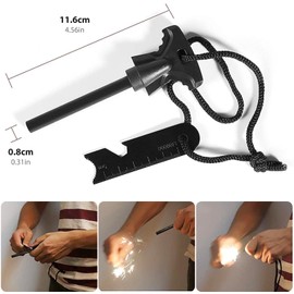 2 Pcs Survival Flint, Flint and Steel, Fire Starter Kit, Fire Striker, 6-in-1 Outdoor Fire Tool, Magnesium Iron Rod With Scraper Scale, Suitable for Camping, Hiking, Jungle Exploration (Black)