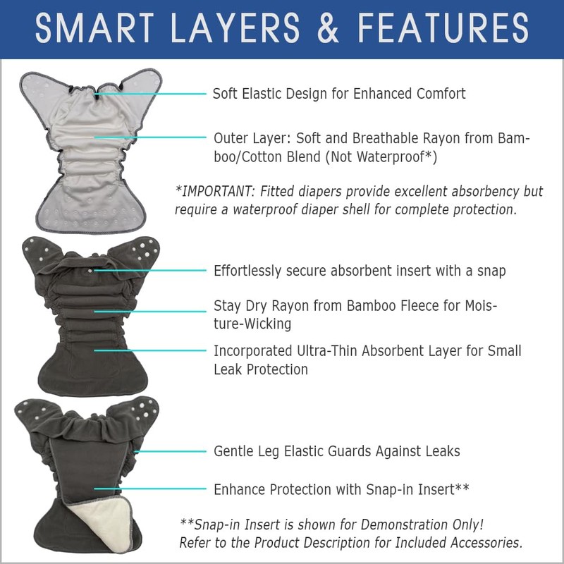 EcoAble Fitted Diaper with Insert for Big Kids, Age 6–16