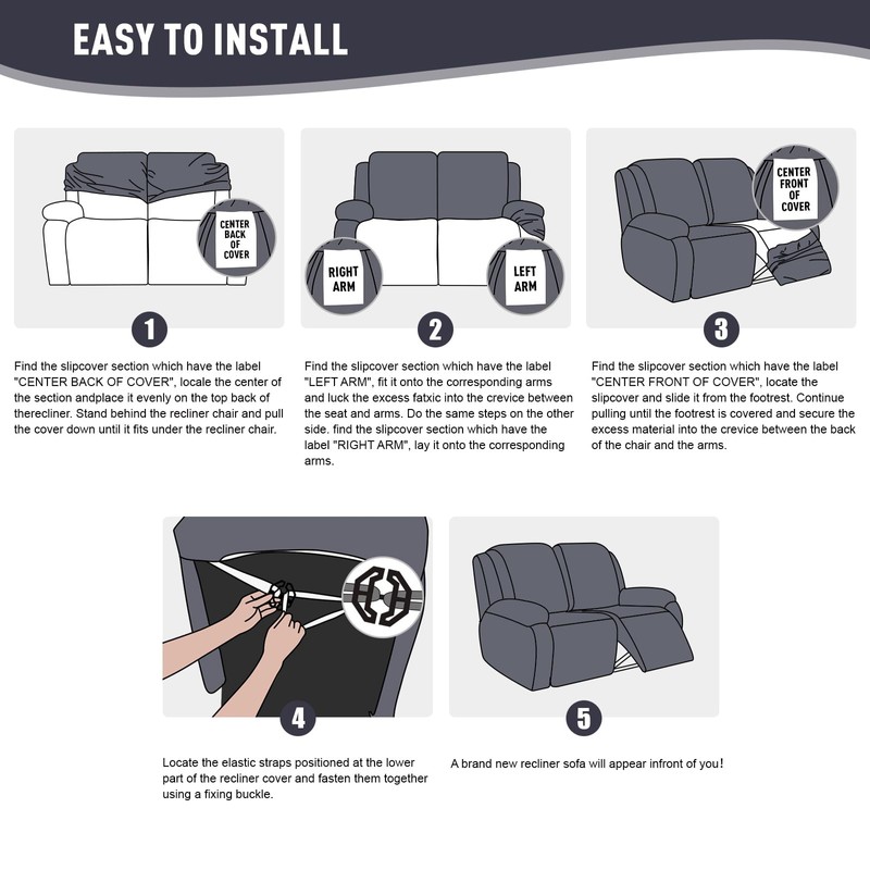 KinCam Recliner Covers, Stretch Reclining Chair Covers, Recliner Sofa Slipcovers