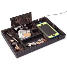 HOUNDSBAY Victory Valet Tray for Men Handmade PU Leather EDC Tray, Scratch Resistant, Perfect for Nightstands