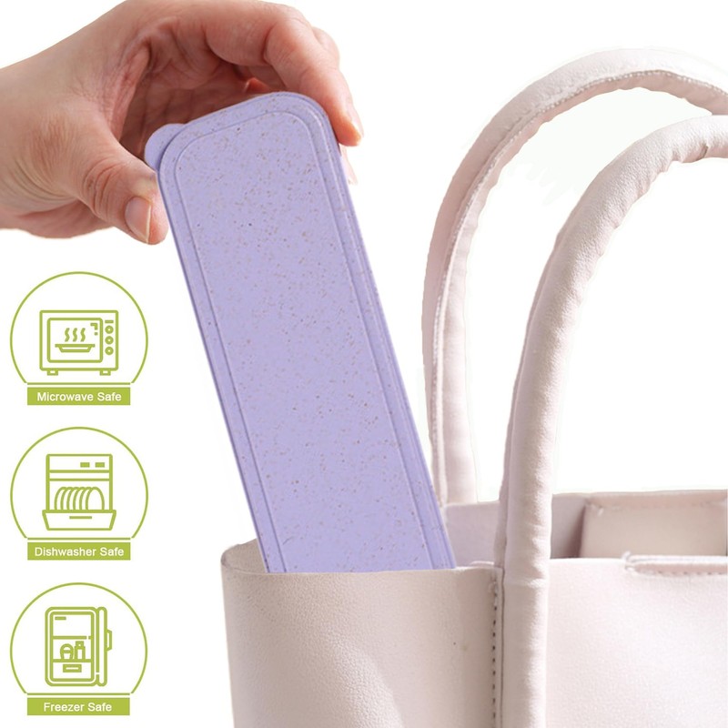 Reusable Travel Utensils with Case, Wheat Straw Portable Plastic Fork