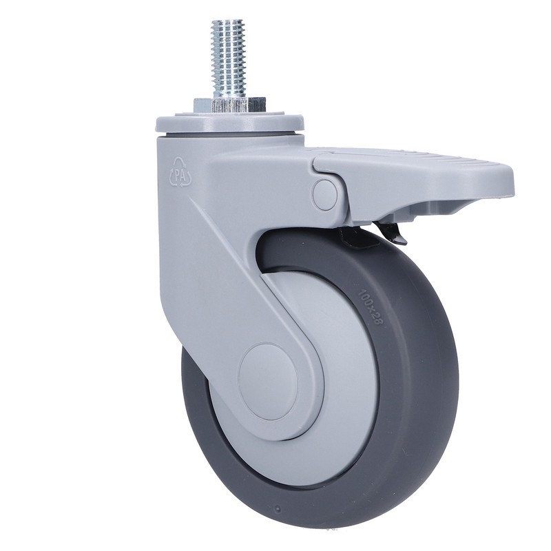 4in Caster M12 Thread Stem Silent Universal Wheel with Brake