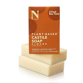 Dr. Natural Jabón de Castilla en Barra Natural y Orgánico | Corporal y Facial | Hidratante, Vegano, Sin Sulfatos y Parabenos | Hecho de Plantas Aceite de Oliva y Coco, Manteca de Karité, Romero (Almendra 8oz (2 pzas))