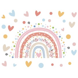 WALLMEI Boho Rainbow Love Star Flower Stylish Sticker Removable Wall Sticker Girls Bedroom Children's Room Wallpaper Sticker Interior DIY Room Decoration