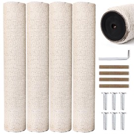 OSPNIEEK 4 Pack 15.7" M8 Cat Scratching Post Replacement, Natural Sisal Rope Kitten Tree Scratcher Refill with Screws, DIY Hemp Scratch Pole Parts for Indoor Cats Tower Refurbishment Accessories