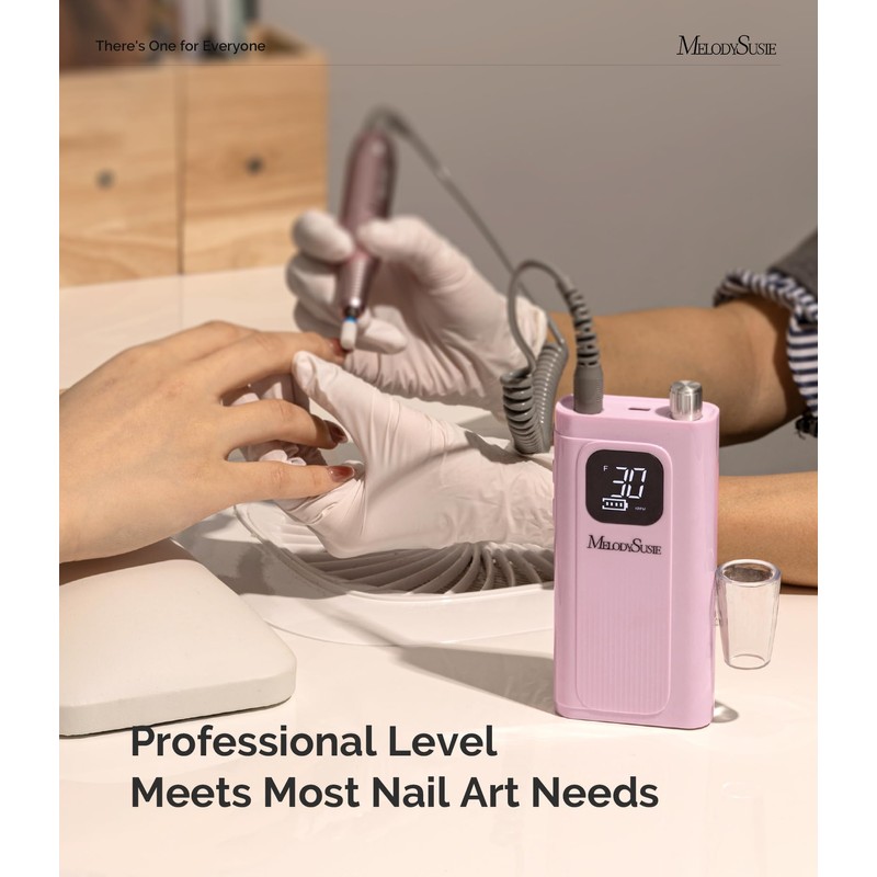 MelodySusie Professional Rechargeable Nail Drill 30000 RPM, Electric Nail File