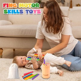 FICCURYS Fine Motor Skills Sensory Toys for Toddlers 1-3,Baby 18 Month Old Montessori Sticks Toys Color Sorting Stick Toys,Kids Boys Girls Gifts
