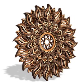 ADDMES 11.8 Inch Sun Wall Decor, Wooden Mandala Wall Art, Hollowed-out Sun Hanging Sign, Multi-layers Lotus Flower Wall Decor, Spiritual Room Decor for Bedroom, Living Room, Farmhouse Decor