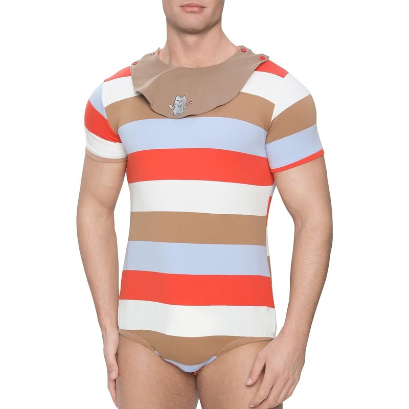 Landofgenie Onesie Pyjamas with Drooling Bib for Men Short Sleeve