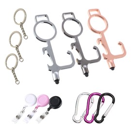 Multifunctional Key Tools,Keychain Hook Gadget,Hands Free Door Handle Opener,Elevator Button Pusher,Screen Surface Stylus,Metal Bottle Opener,with Retractable Chain/Ring/Carabiner/Buckle(3 Packs)