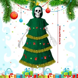 Hollowfly Christmas Tree 12 ft Skeleton Costumes Accessories Set Felt Christmas Tree Outfit with Metallic Garlands for Garden Lawn Outdoor Decor for 12 ft Skeleton Xmas Dress Up