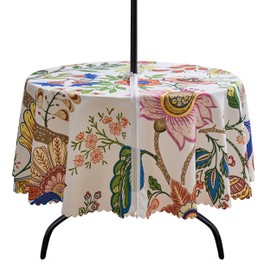 Dllxumm 60 Inch Round Outdoor Round Tablecloth with Umbrella Hole and Zipper, Spillproof Wrinkler-Free Paisley Patio Table Cover for Spring Summer Backyard Party BBQ Decor