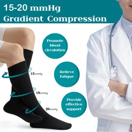 Ferriya 3 pairs Light Compression Socks, Support Socks for Women and Men, 15-20 mmHg Graduated Support, Moisture-Wicking with Breathable Circulation Support(Black,M)