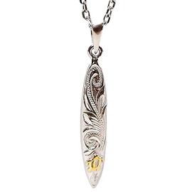 Hawaiian Jewelry Necklace Plumeria Scroll Honu K14 Surfboard, Stainless Steel