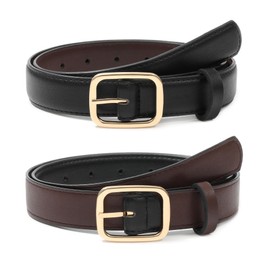 Kajeer Reversible Belts for Women, Two-in-One PU Leather Womens Belts for Jeans with Golden Buckle(M, Black + Coffee)