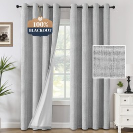 H.VERSAILTEX 100% Blackout Curtains Linen Textured Chenille Curtains Full Light Blocking Thermal Insulated Curtain Panels 84 Inches Long Energy Saving with White Liner, 2 Panels, Heather Glacier Gray